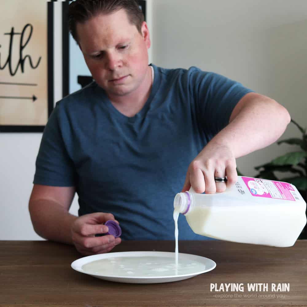 Pour milk onto a plate