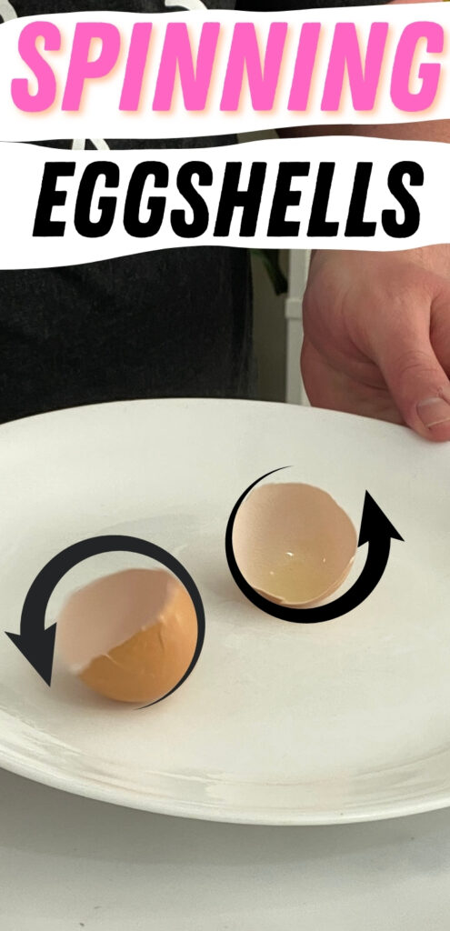 Make eggshells spin on a glass plate