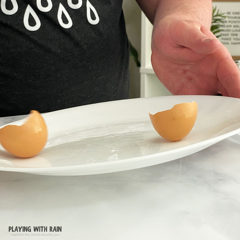 Spin eggshells on a plate